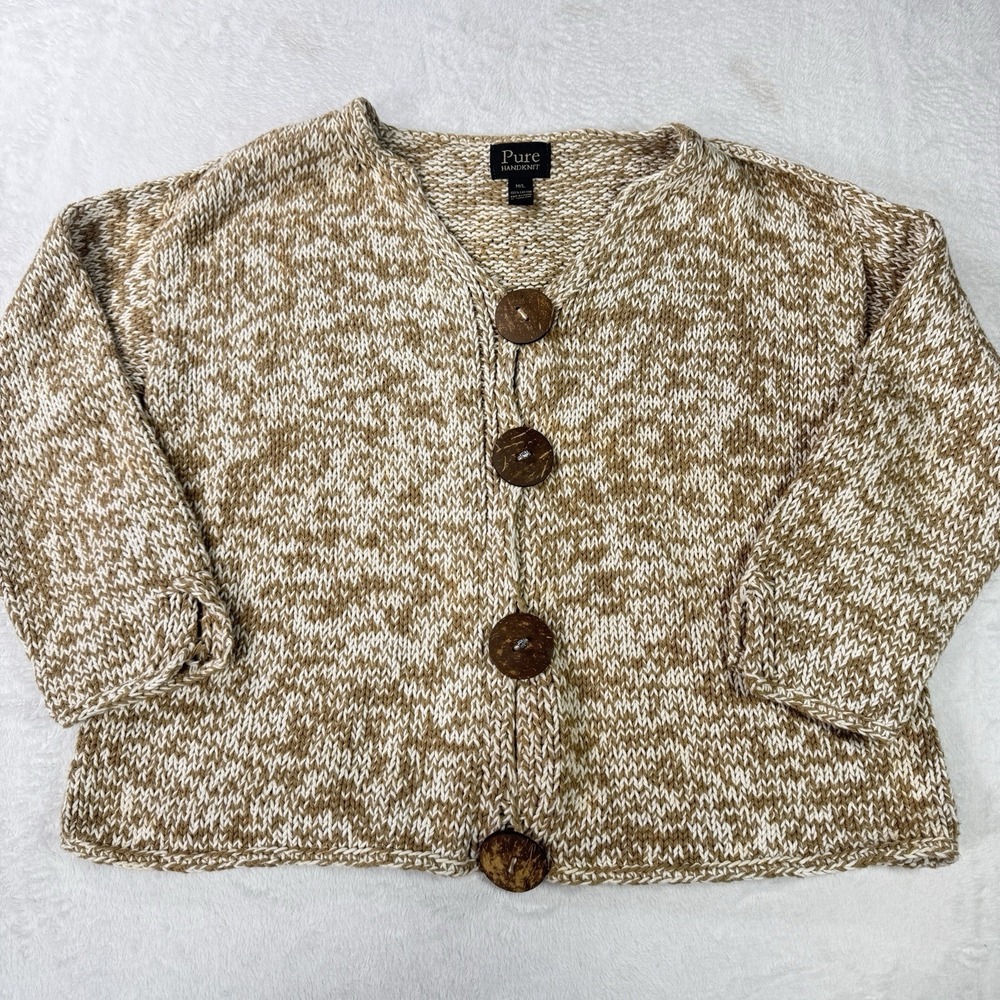 Pure Handknit Cardigan Sweater Womens M/L Knit 100% Cotton Cottagecore Cabincore